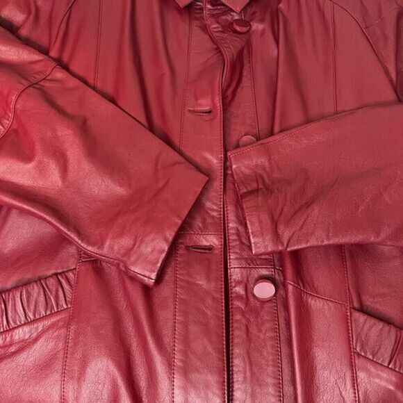 PELLE Red Leather Mid Length‎ Jacket Fully Lined Shoulder Pads Size Medium - Picture 8 of 12
